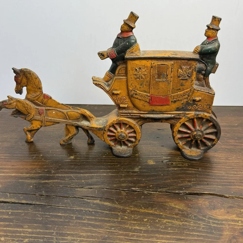 Antique 1930s Royal Mail London Coach Painted Cast Iron Doorstop Double Sided.